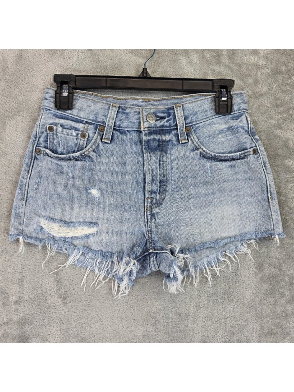 Levis 501 Premium Shorts Womens W24 Light Wash Denim Distressed Cutoff Frayed